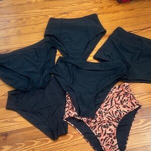 High-Waist Bikini Bottoms Set in Black and Leopard Print